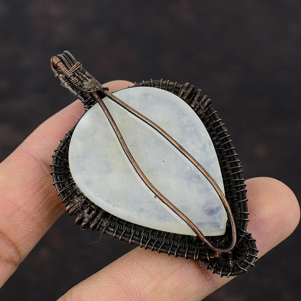 Подвеска Rainbow Moonstone, медная проволочная обертка, подвеска из настоящего драгоценного камня, проволочная обертка, ювелирное изделие, подвеска для подарка, медные украшения ручной работы
