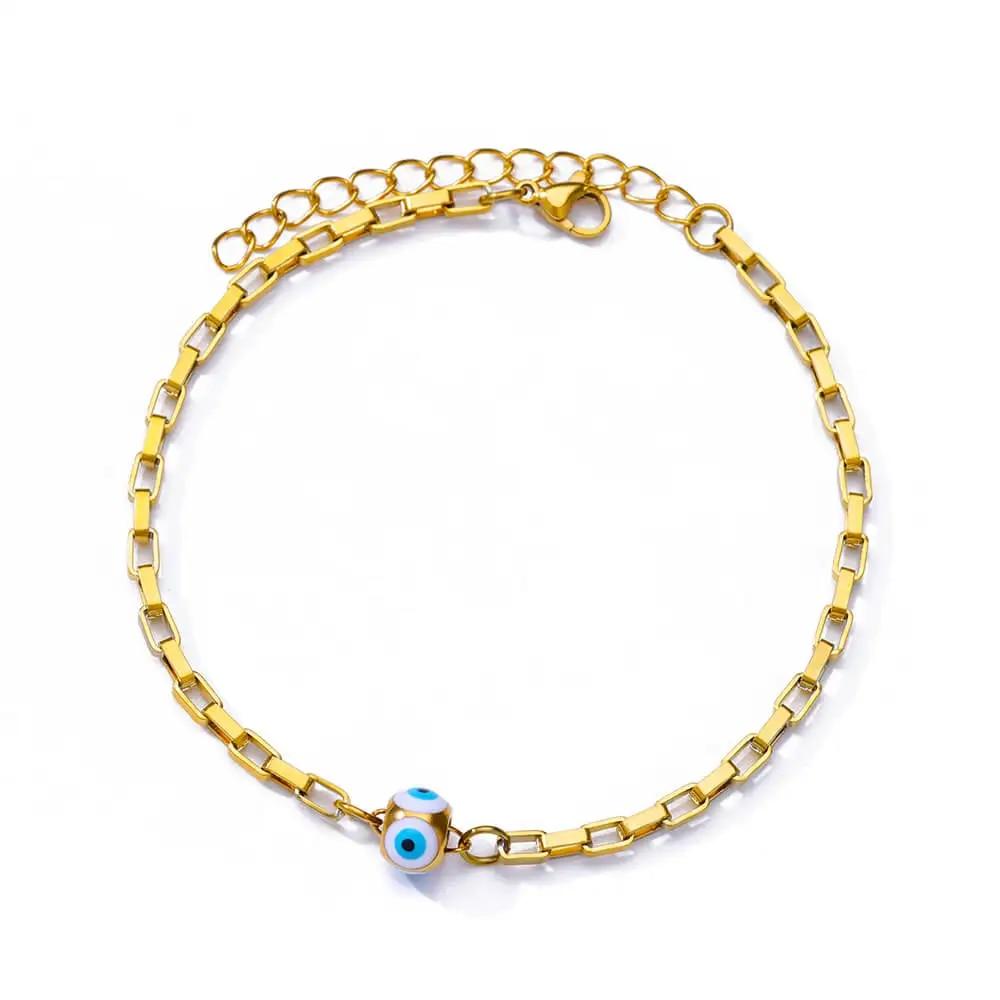 Браслет из нержавеющей стали от сглаза для женщин, эмалированная круглая цепочка, синий браслет из бисера от сглаза, летний пляжный браслет для ног, ювелирные изделия в подарок 2023