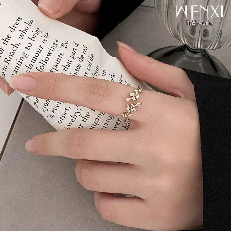 Женское модное кольцо-кафф в корейском стиле Leaf - Холодный тон, модный аксессуар на указательный палец