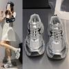 Luxary Women Sneakers Korean Version Women Running Shoes Fashion Trend Thick Sole Sport Shoes Breathable Mesh Silver Casual Shoe