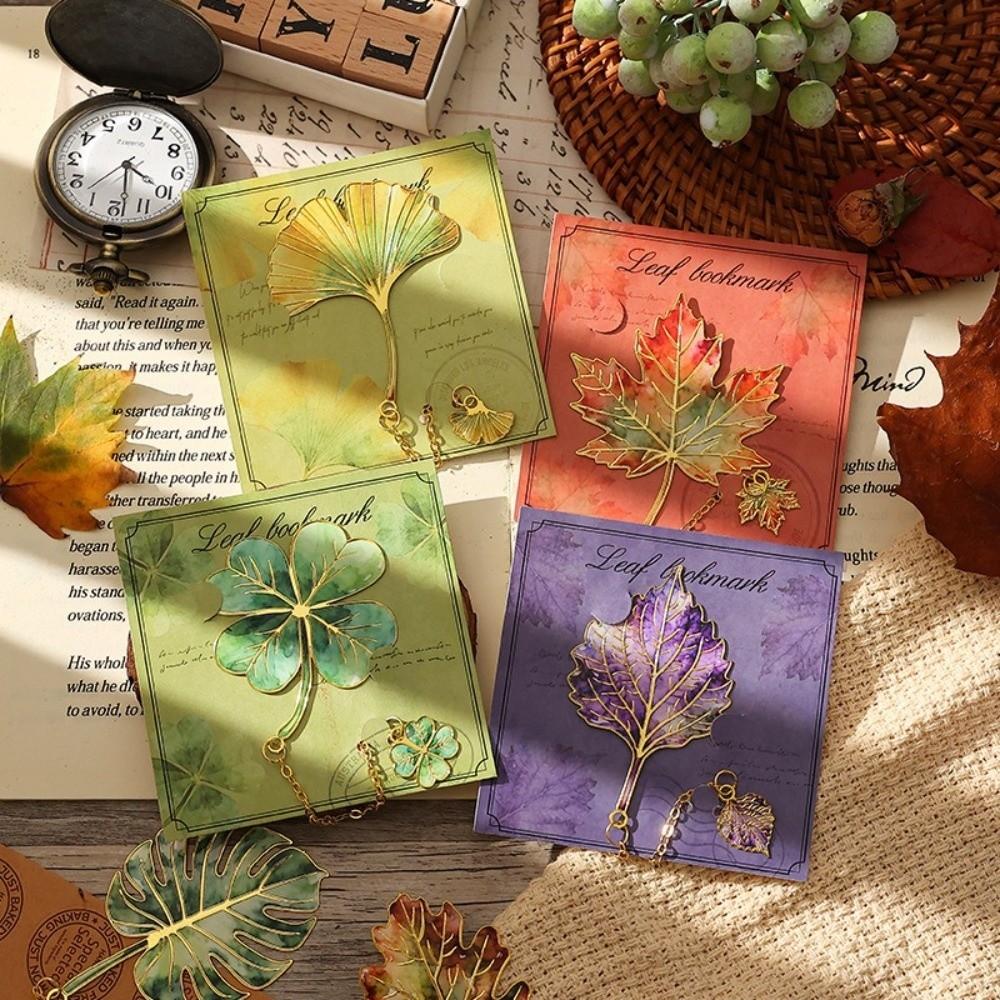 Gilt-Edged Metal Bookmark Pendant Design Book Separator Leaf Bookmark School Supplies