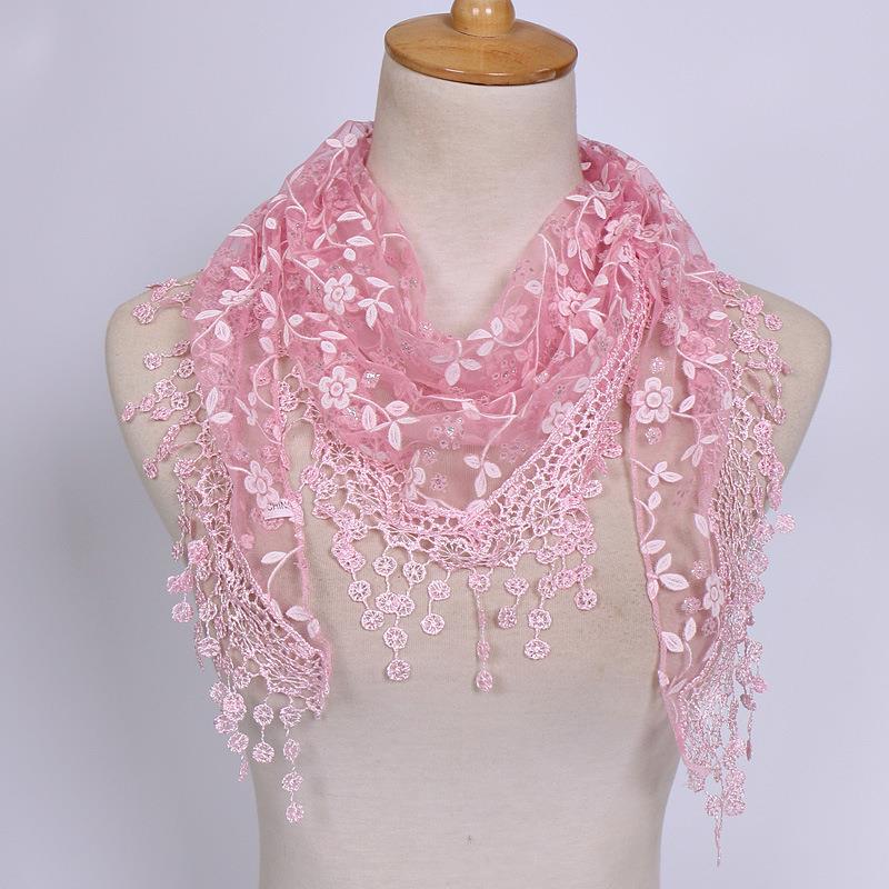 ГОРЯЧИЕ Шарфы-накидки с бахромой Женский шарф Однотонный Вышитый Кружевной Вуаль Цветочный головной убор Вуаль Женский Треугольный шарф 150*40 см