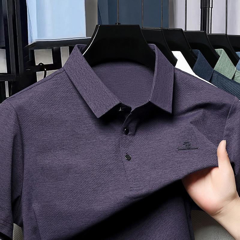 Рубашка поло с коротким рукавом и лацканами, деловая, свободная, дышащая, повседневная, премиум-класса, мужская футболка, рукав до локтя