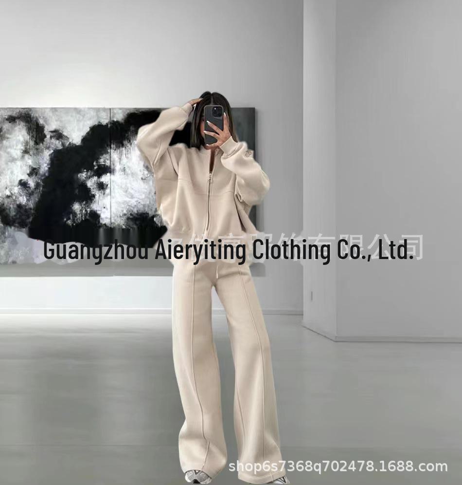 Женская повседневная спортивная одежда европейского/американского стиля весна-осень 2024 г.: Топы и брюки с длинными рукавами и круглым вырезом