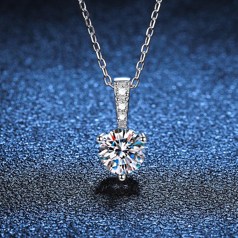 Solitaire Three Claw Zircon Moissanite Pendant Necklace with Link Chain, 925 Sterling Silver High-End Jewelry