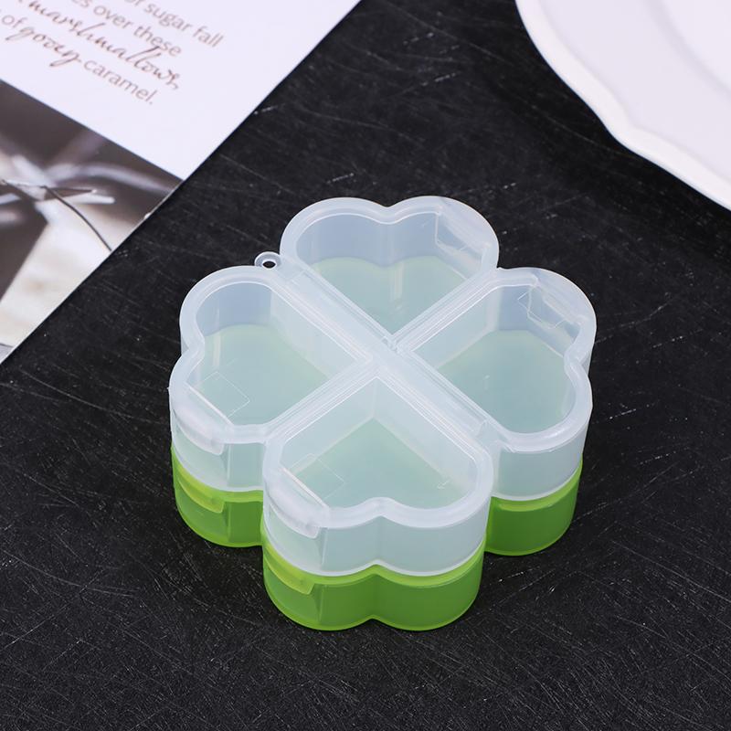 Portable Plastic Pill Storage Box With Independent Opening Design Four-Leaf Clover 4 Grids Pill Organizer Drug Separation Box