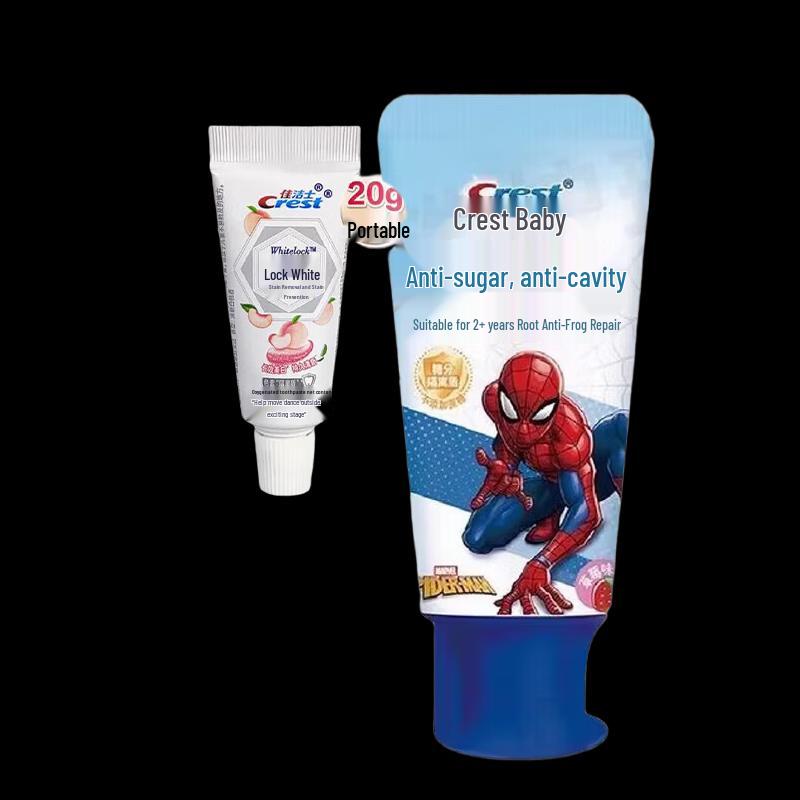 Crest Набор зубных паст: Персиковый двухцветный отбеливающий и детский Spiderman против кариеса