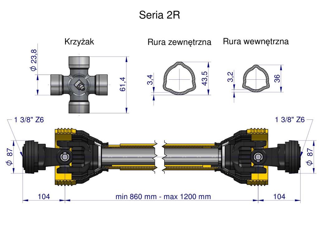 Wał Przegubowo-Teleskopowy 860-1200Mm 270Nm 40250 Ce 2020 Seria 2R Waryński Wa25-81