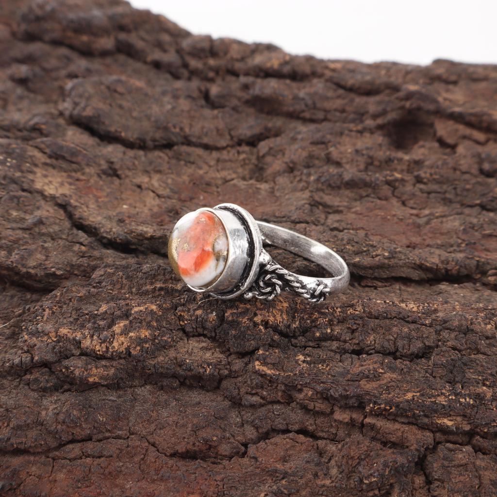 Orange Copper Turquoise 925 Solid Sterling Silver Ring, Handmade Gemstone Ring Jewelry, Designer Ring For Her