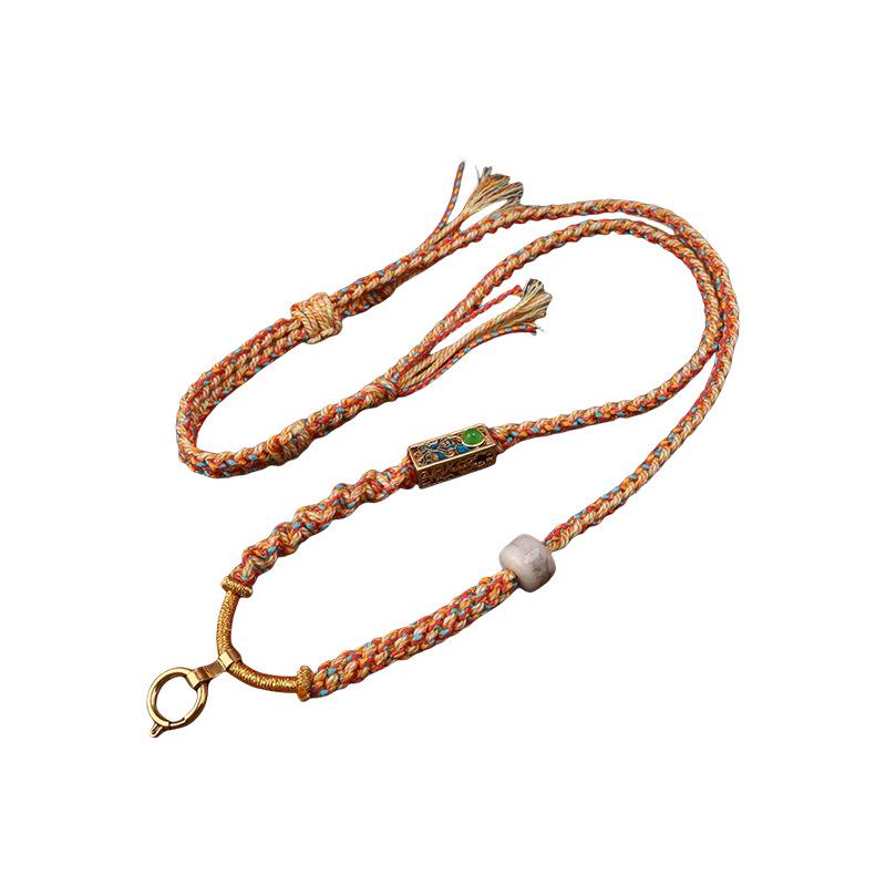 Хлопковый Тханка ручной работы, натертый вручную, ожерелье с нефритовой подвеской и универсальной застежкой