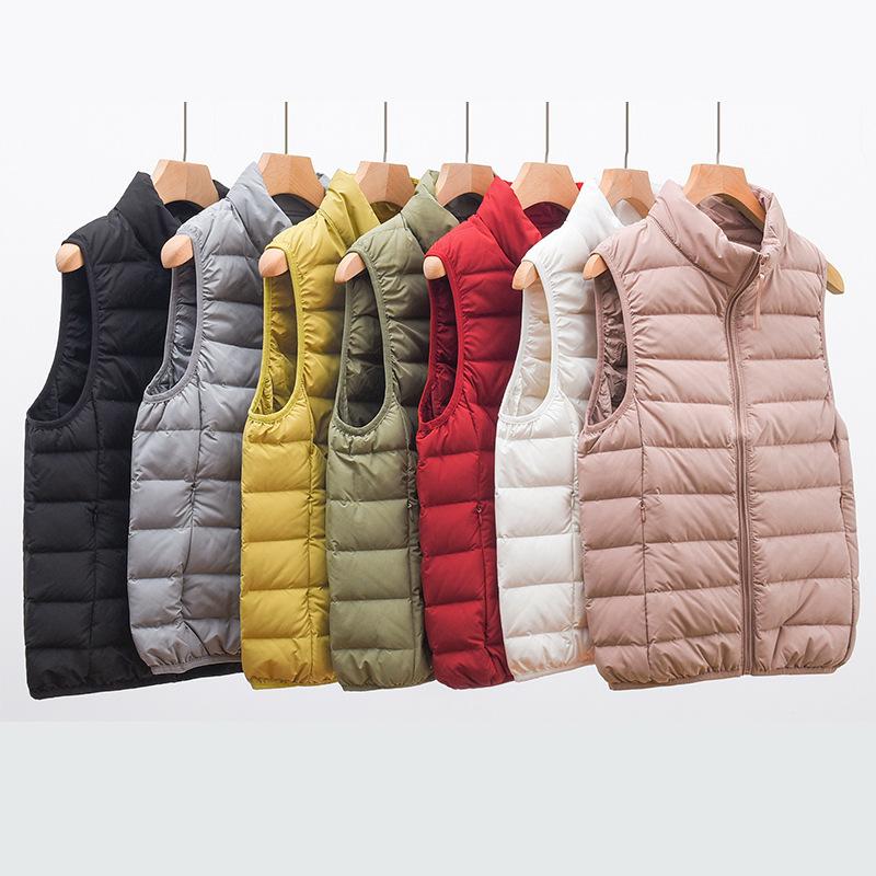 Winter Women’s Solid Lightweight Vest Down Coats Stand Collar Zipper Up Sleeveless Quilted Warm Down Jacket Thicken Loose Vest Short Puffer Jacket