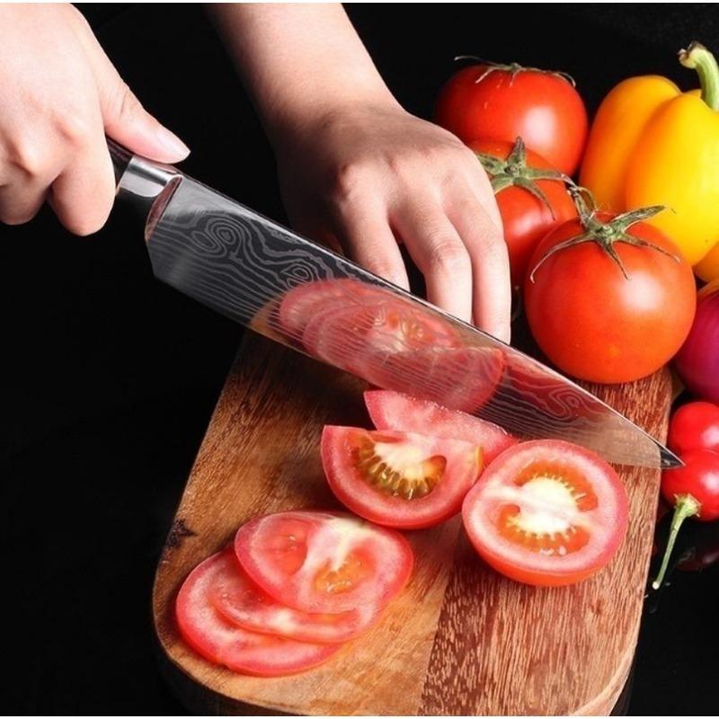 5 шт. Дамасский лазерный нож шеф-повара, кухонный нож западной кухни, нож сантоку, многоцелевой набор ножей и сумка для хранения