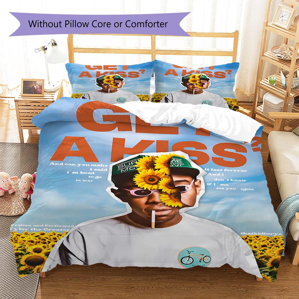 tylerthecreator Pattern Bedding Quilt Set Quilt Cover Pillowcase Home Decoration Birthday Gift (1 * duvet cover + 2 * pillowcase, without core)