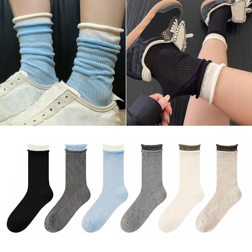 Breathable Long Pile Stocking Cotton Double Ribbed Socks Fashion Mid-tube Socks