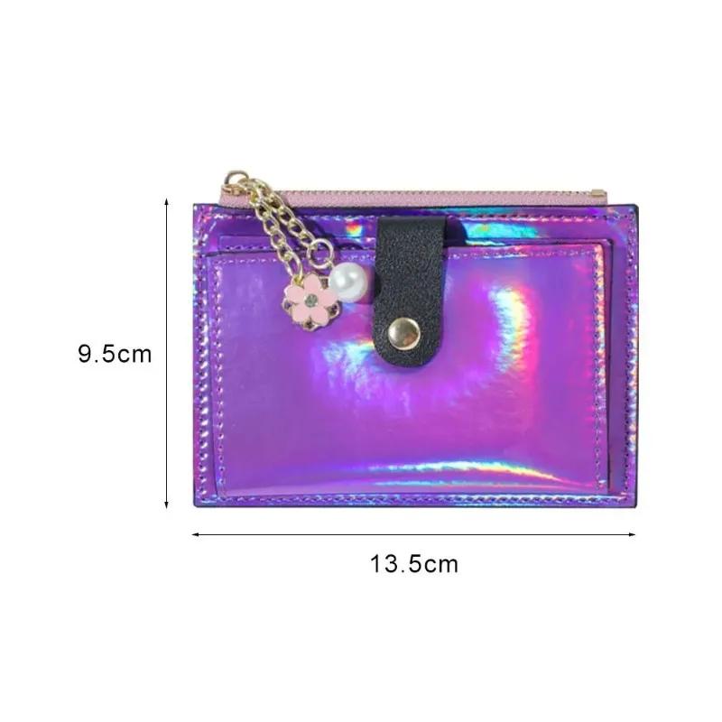Женский модный короткий кошелек, кошелек из лазерной цветной искусственной кожи, кошелек с нулевой ручкой, держатель для кредитных карт, сумки, чехол для нескольких карт