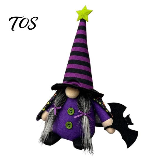 Unique Halloween Present Ideas Gnome Decoration, Witch Swedish Tomte Ornament, Plush Purple Black Ornaments Scandinavian Elf Dwarf for Party