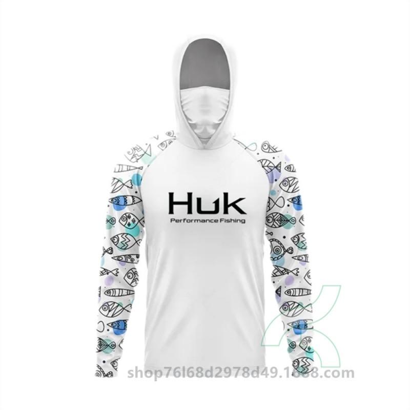 Mens Quick-Dry Fishing Hoodie With Integrated Face Cover UPF50 Sun Protection Lightweight Breathable Angling Shirt