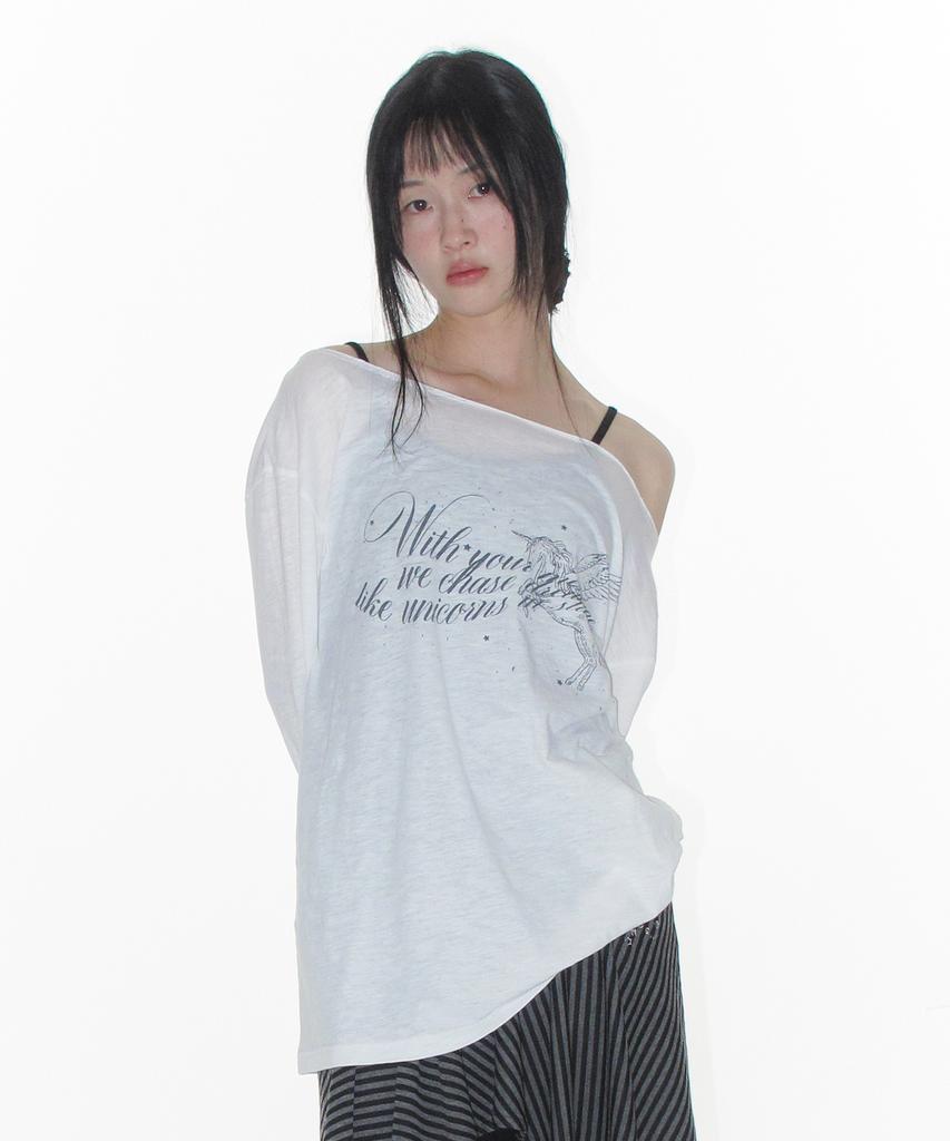 AMES-WORLDWIDE Unicorn Sheer Ls Tee Ivory