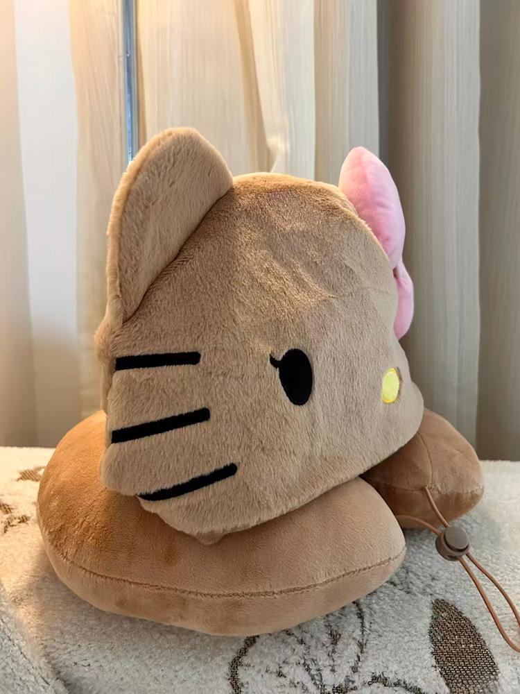 Подушка-подголовник с капюшоном Hello Kitty, дорожная подушка для самолета, поезда, автомобиля, мягкая плюшевая поддержка, милый комфорт, подарок для женщин