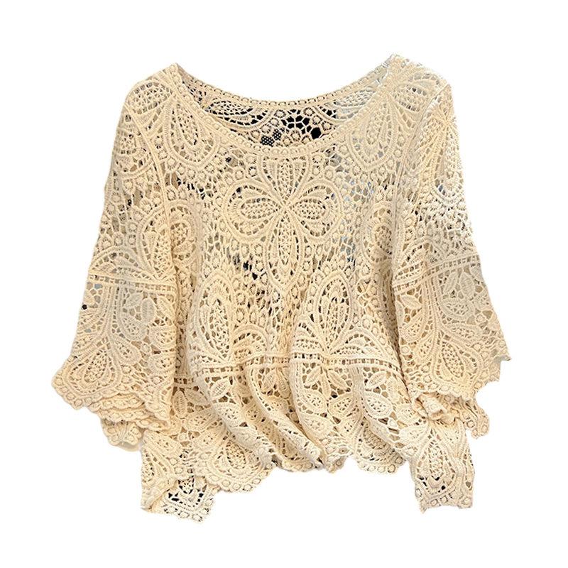 Hollow Sweater For Out Knitted Womens Summer New Korean Version Loose Short Half Sleeved Crochet Sun Protection Top Shawl