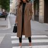 Women's Fashionable Solid-color Lapel Long-sleeved Woolen Coat