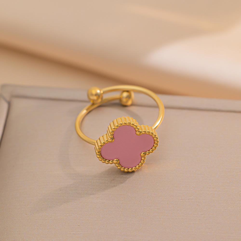 Кольцо на удачу для девочек с четырехлистным клевером, регулируемое кольцо из титановой стали 18 карат, простое кольцо, легкое роскошное сеточное красное кольцо