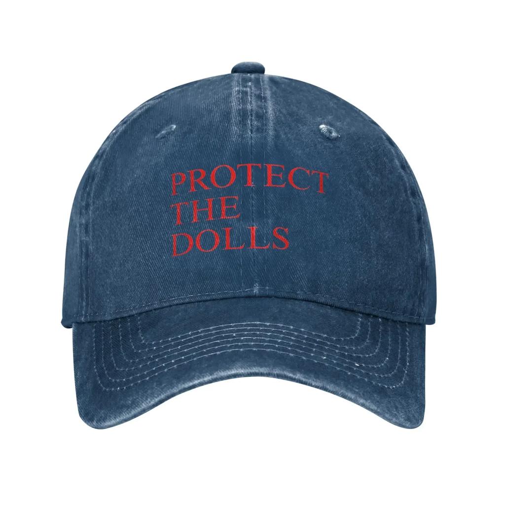 Protect The Dolls Red Logo Washed Baseball Cap Casual Sun Trucker Hat Summer Unisex Women Running Hippie Snapback Cap