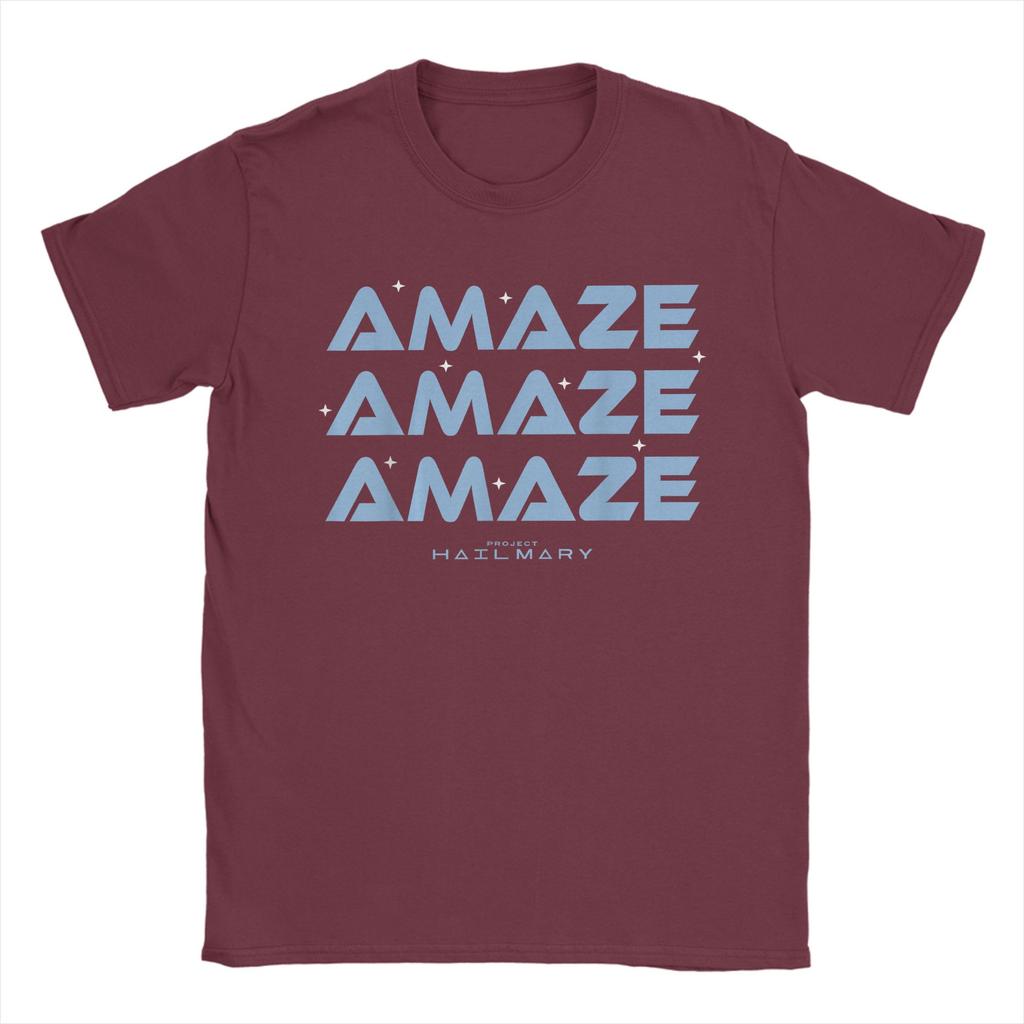 Mens TShirt Project Hail Mary Amaze Amaze Amaze Humorous Pure Cotton Tee Shirt Short Sleeve T Shirts Crew Neck Tops Printed