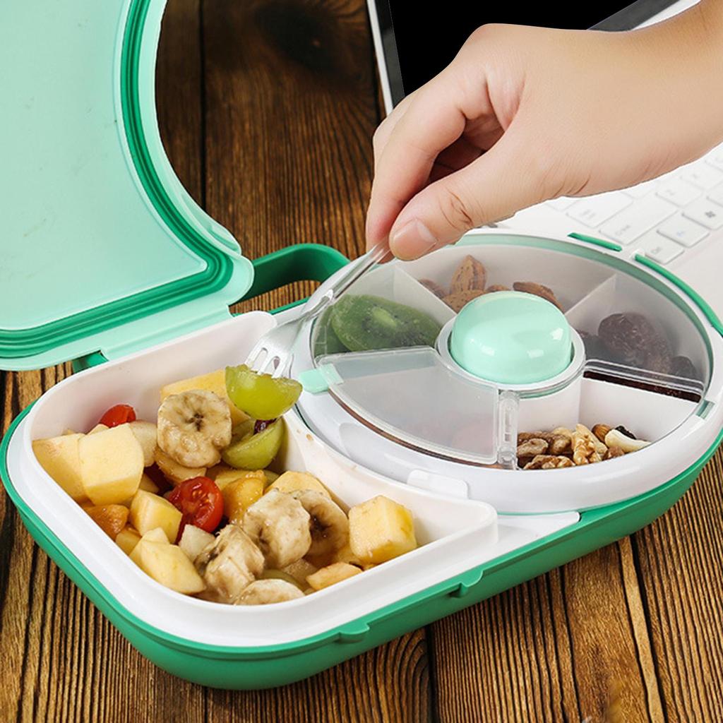 Snack Rotating Container Multifunction Sealing Lunch Box Sealed Fruit Tray with Lid Leakproof Road Trips for Veggie Kids Adults