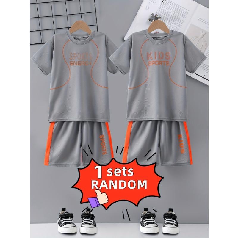 Детский спортивный костюм из двух частей, быстросохнущий, шорты с короткими рукавами, детская спортивная футболка с принтом букв, легкая
