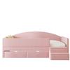 Upholstered Sofa Bed, 90*190cm, Multifunctional Bed, With Two Drawers and Guardrails, With Steps, Skin-Friendly Velvet Fabric, without Mattress, Pink