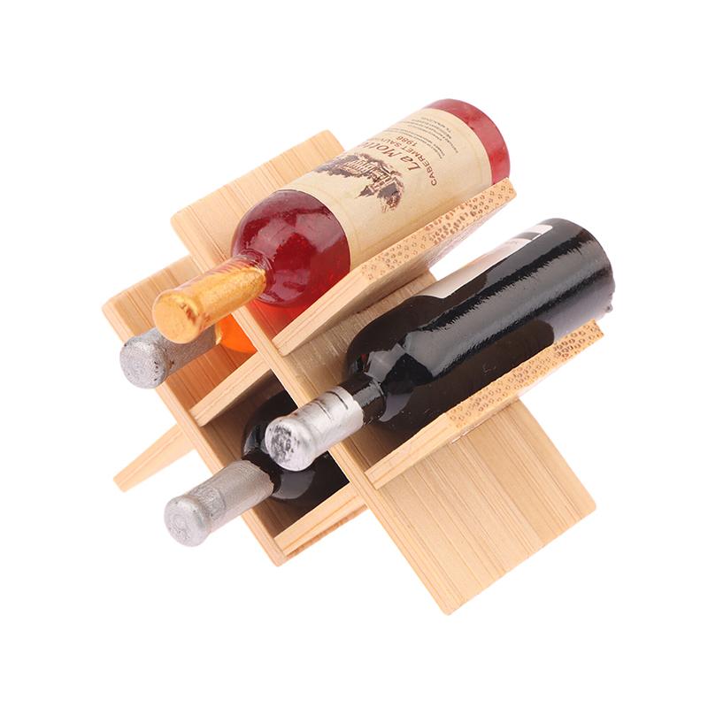 Аксессуары для кукольного домика Миниатюрный деревянный держатель для винной бутылки Мини-витрина Модель Игрушка для украшения кукольного домика