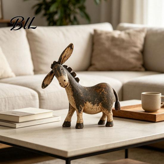 Artistic Entrance Hall Decor Rustic Donkey Figurine, Vintage Farm Style Animal Statue, Whimsical Tilted Stable Resin Tabletop Sculpture Head Ornament