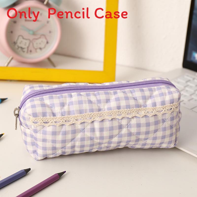 Cute Korean Style Grid Pattern Pencil Organizer With Spacious Interior For Students And Kids