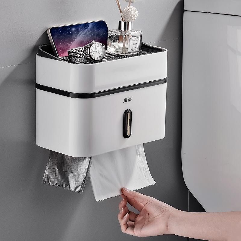 Punch-Free Waterproof Wall-Mounted Toilet Paper Holder and Storage Rack