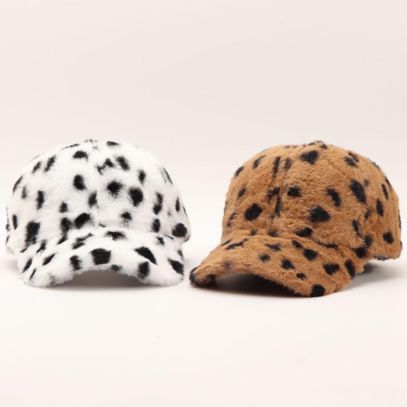 Winter Warm Plush Leopard Print Adjustable Baseball Cap