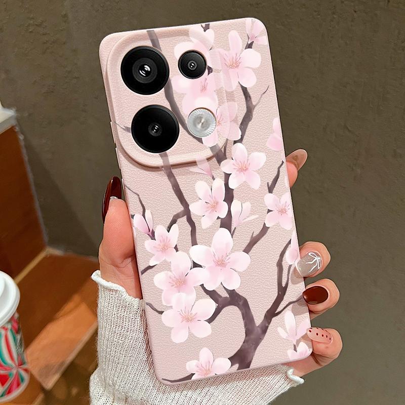 Чехол с рисунком сакуры в ручном стиле для Xiaomi 14T 13T 11T Pro Funda Redmi Note 14 13 Pro 5G 12 11 Силиконовый чехол с текстурой кожи