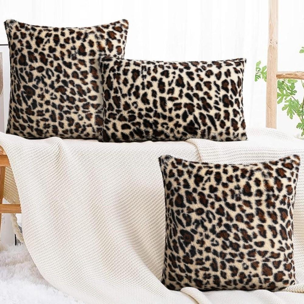 Leopard Print Throw Pillow Cover 45x45 Size Shaggy Pillow Case Faux Fur Pillowcase Bed Decor