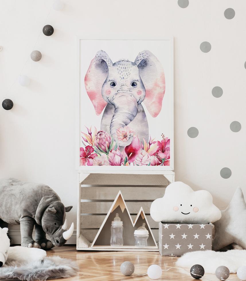 Плакат со слоном для детской комнаты