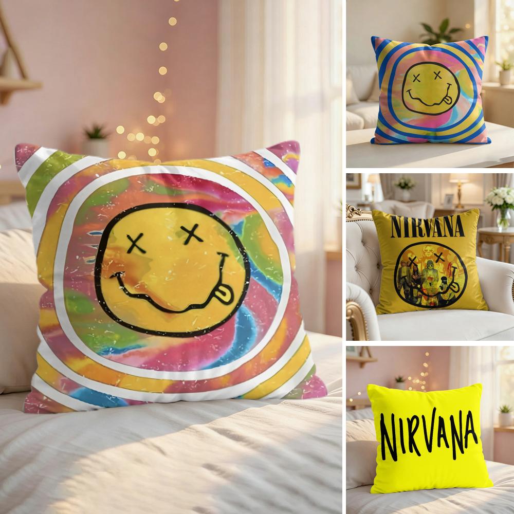 Cool Band NNirvana Cushion Cover Natural Linen Organic Fabric DoubleSided Printing Couch Pillow Covers Home Decor