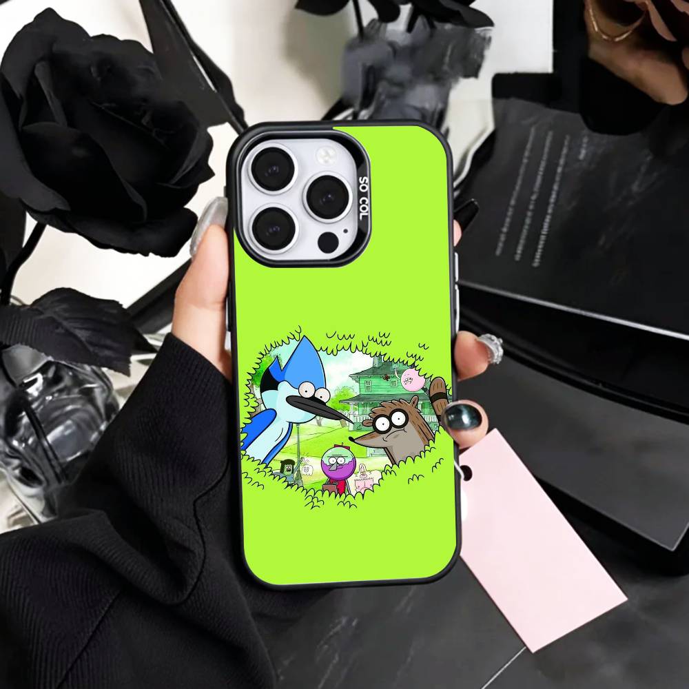 Lazy M-Mates M-Mordecai and R-Rigby Phone Case For iPhone17,16,15,14,13,12,11 Plus,Pro Max Colored Silver Plated Inside Cover