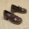 Fashion 2024 New Loafers Chunky Burst Brown Leather High-heeled Pumps Luxury Woma Heel Platform British Style Women's Shoes Plus Size 40