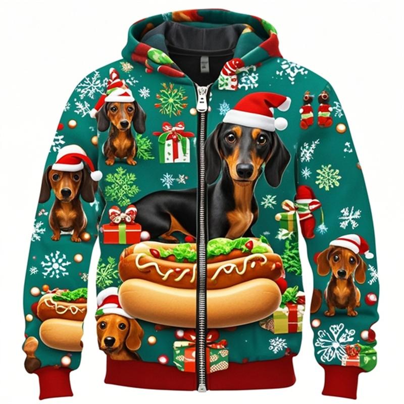 Собака Такса 3D Печатный Молния Толстовка Толстовка Для Мужчин Женщин Детская Одежда Милые Молния Толстовка Рождественский Весна Осень Пальто
