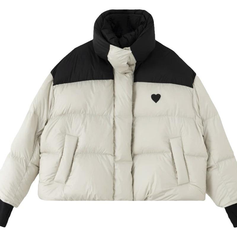 МОДА 2024 Зима Новый женский пуховик короткий утолщенный контрастного цвета теплый с капюшоном 90% белый утиный пух свободная модная одежда