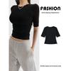 Za2025 Summer New Women Clothes Stretch Slim Fit Slimming Short Sleeve Round Neck Simple and Versatile Crop T-shirt Top