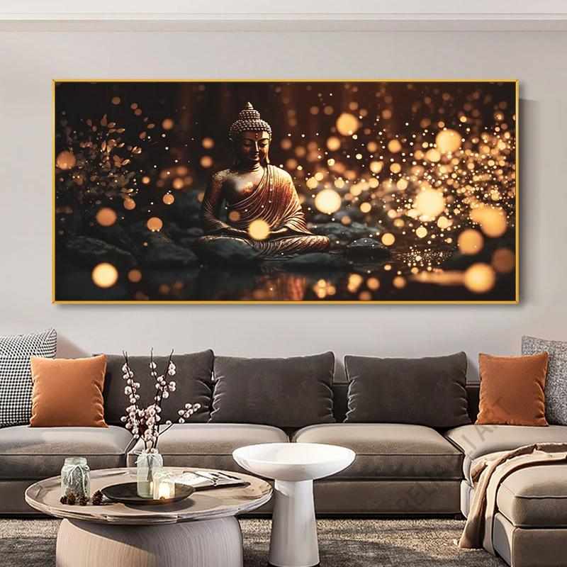 Абстрактная статуя Будды и цветок лотоса, холст, картина, настенное искусство, религия, буддизм, HD-изображения для гостиной, настенный декор Quadro