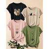 Four-piece set of women's letter and heart print short-sleeve tops Balloon Cat Print Round Neck Summer Dress T Shirt Suitable for spring