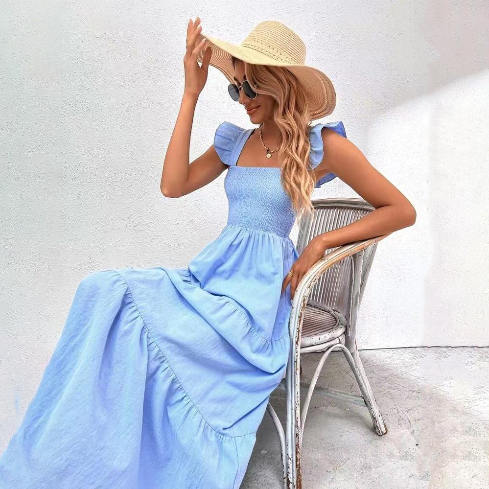 Женское осенне-зимнее однотонное платье без рукавов с квадратным вырезом, повседневное платье трапециевидной формы до щиколотки с высокой талией