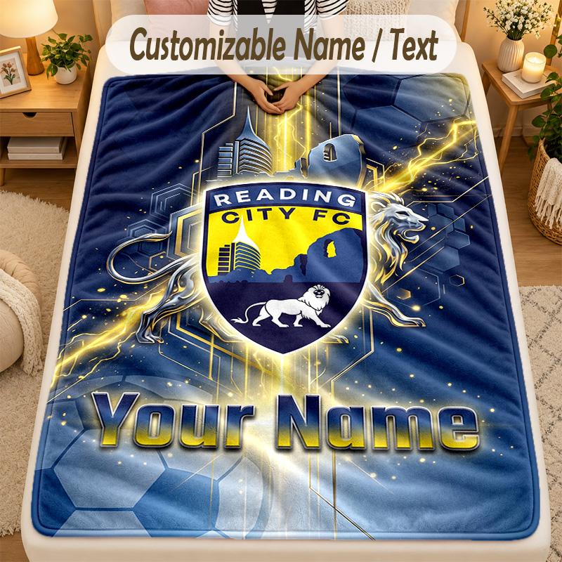 Flannel BlanketReading FC Custom Name Text Personalized Soft Warm Throw Blanket Home Decor Gift