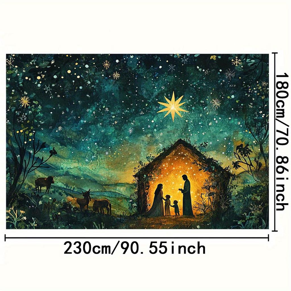 1pc Jesus Birth Tapestry - Holy Family (Mary, Joseph) & Star of Shepherds Bethlehem Nativity Scene - Religious Wall Hanging for